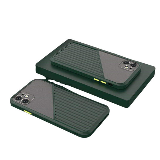 Two green phone cases on a white background