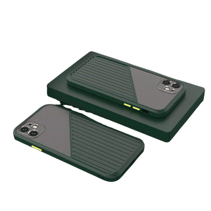 Two green phone cases on a white background