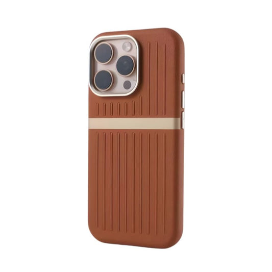 Brown phone case with beige accent on a white background