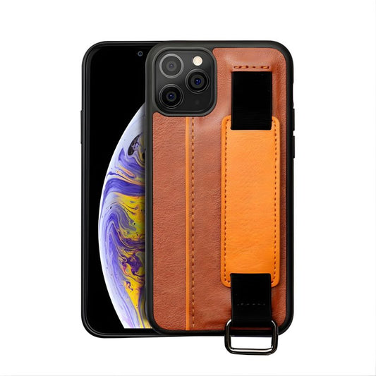 Phone case with brown and orange design on a white background