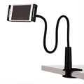 Black flexible phone holder with smartphone on a white background